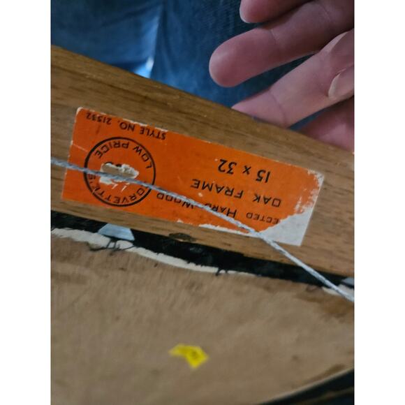 Vintage Mid Century Peacock Crewel 15x32 in Oak Framed Kitsch Boho Handmade - Picture 4 of 6